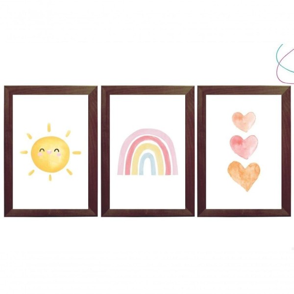 Encontraproduto.com.br - Quadros Arco-Íris Boho Sol Coração Escandinavo Tabaco