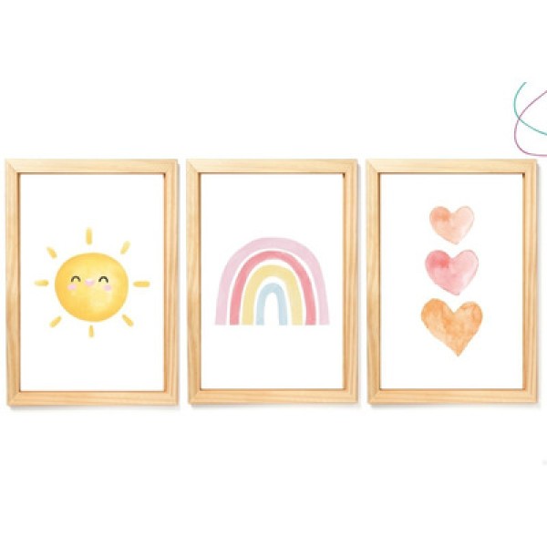 Encontraproduto.com.br - Quadros Arco-Íris Boho Sol Coração Escandinavo Tabaco