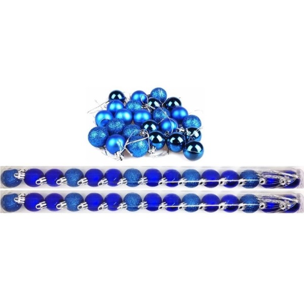 Encontraproduto.com.br - Kit 30 Bolas Natal Mista Glitter, Fosca E Brilho Azul Royal 3cm - Master Chirstmas