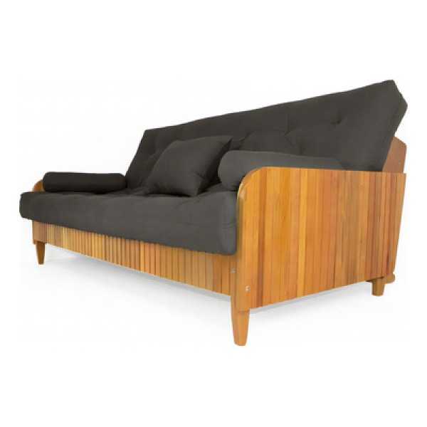 Encontraproduto.com.br - Sofá Cama Paris Ripado Acquablock Azul Royal Madeira Nobre Cor Cinza-escuro