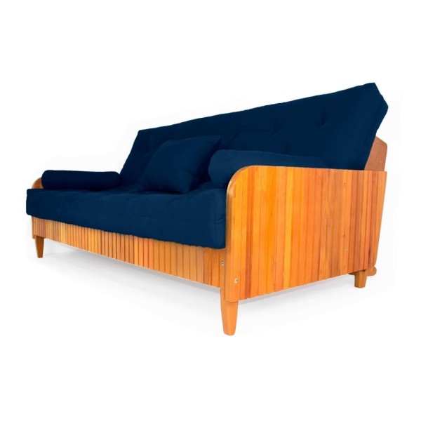 Encontraproduto.com.br - Sofá Cama Paris Ripado Acquablock Azul Royal Madeira Nobre Cor Cinza-escuro