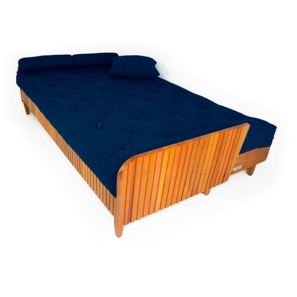 Encontraproduto.com.br - Sofá Cama Paris Ripado Acquablock Azul Royal Madeira Nobre Cor Cinza-escuro