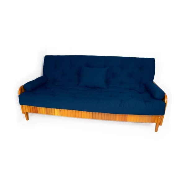 Encontraproduto.com.br - Sofá Cama Paris Ripado Acquablock Azul Royal Madeira Nobre Cor Cinza-escuro