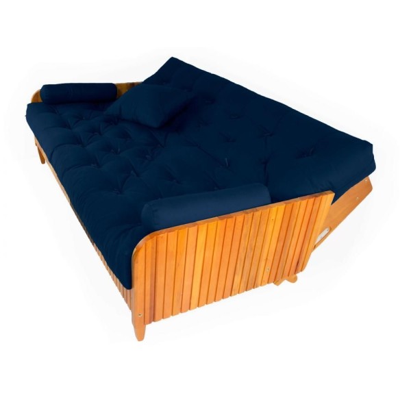 Encontraproduto.com.br - Sofá Cama Paris Ripado Acquablock Azul Royal Madeira Nobre Cor Cinza-escuro