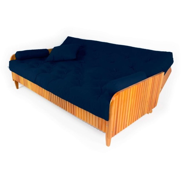 Encontraproduto.com.br - Sofá Cama Paris Ripado Acquablock Azul Royal Madeira Nobre Cor Cinza-escuro