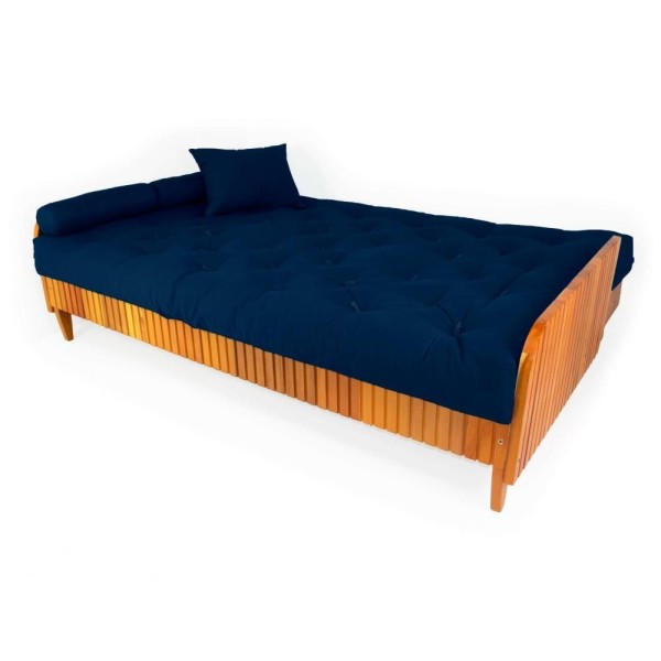 Encontraproduto.com.br - Sofá Cama Paris Ripado Acquablock Azul Royal Madeira Nobre Cor Cinza-escuro