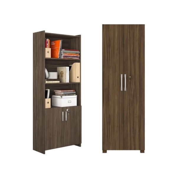 Encontraproduto.com.br - Conjunto Para Escritório 1 Mesa De Canto 2 Armários Altos