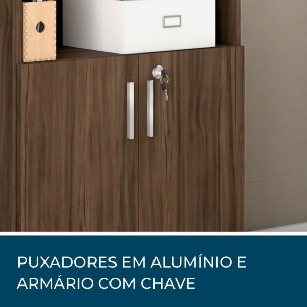 Encontraproduto.com.br - Conjunto Para Escritório 1 Mesa De Canto 2 Armários Altos