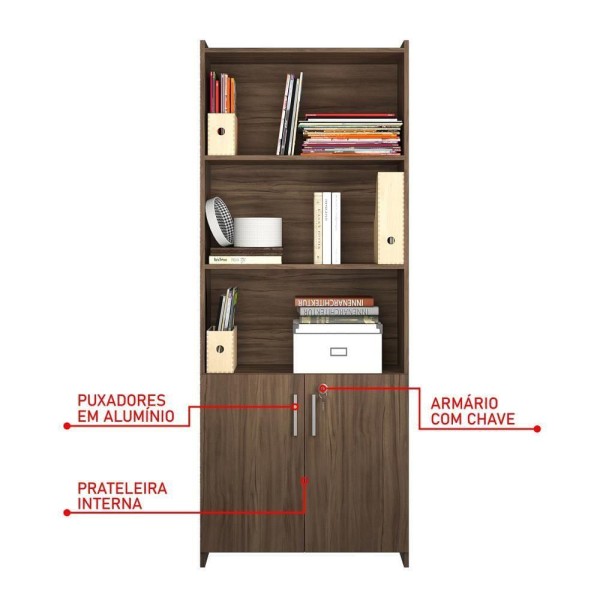 Encontraproduto.com.br - Conjunto Para Escritório 1 Mesa De Canto 2 Armários Altos