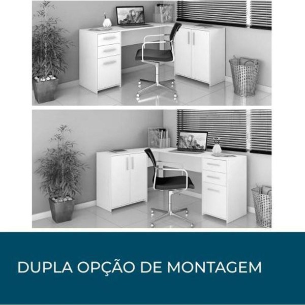 Encontraproduto.com.br - Conjunto Para Escritório 2 Mesas 2 Armários Altos Branco