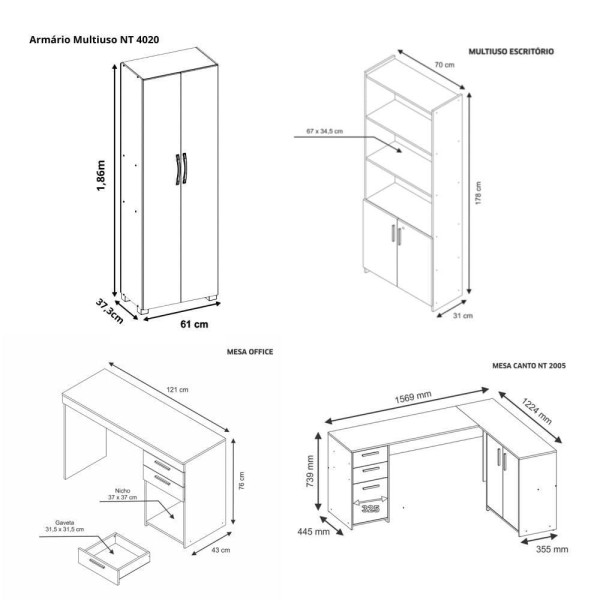Encontraproduto.com.br - Conjunto Para Escritório 2 Mesas 2 Armários Altos Branco