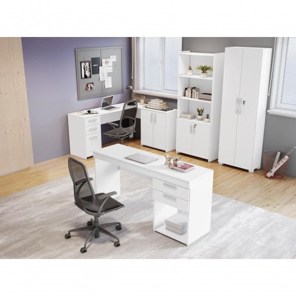 Encontraproduto.com.br - Conjunto Para Escritório 2 Mesas 2 Armários Altos Branco