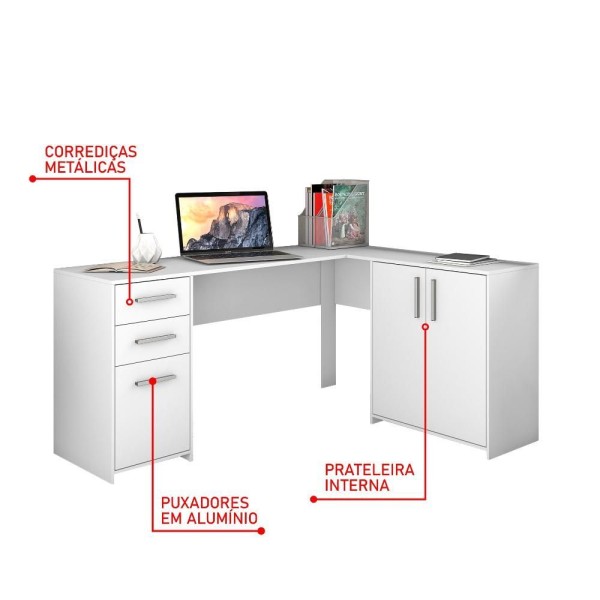 Encontraproduto.com.br - Conjunto Para Escritório 2 Mesas 2 Armários Altos Branco