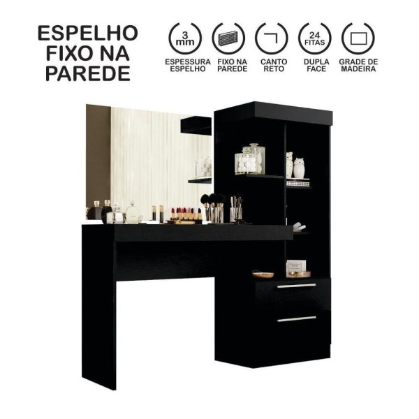 Encontraproduto.com.br - Penteadeira Com Espelho Preto Tx Notável Móveis Preto Tx