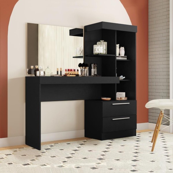 Encontraproduto.com.br - Penteadeira Com Espelho Preto Tx Notável Móveis Preto Tx