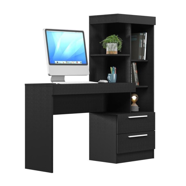 Encontraproduto.com.br - Conjunto Para Escritório 2 Peças Com Mesa E Armário Preto Tx Notável Móveis Preto Tx