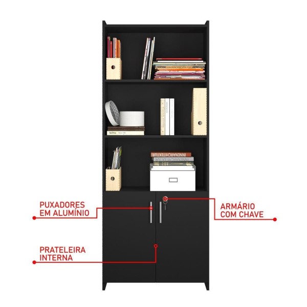 Encontraproduto.com.br - Conjunto Para Escritório 2 Peças Com Mesa E Armário Preto Tx Notável Móveis Preto Tx