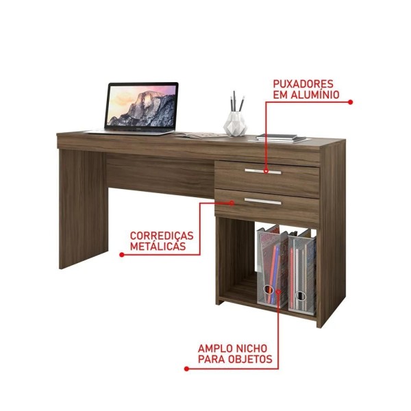 Encontraproduto.com.br - Conjunto Para Escritório Com Mesa Office E Armário Alaska Notável Nogal Nogal