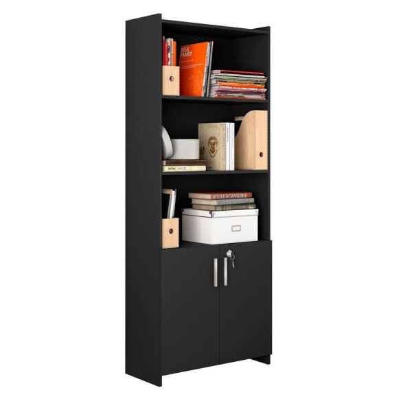 Encontraproduto.com.br - Conjunto Para Escritório 2 Peças Com Escrivaninha E Armário Preto Tx Notável Móveis Preto Tx