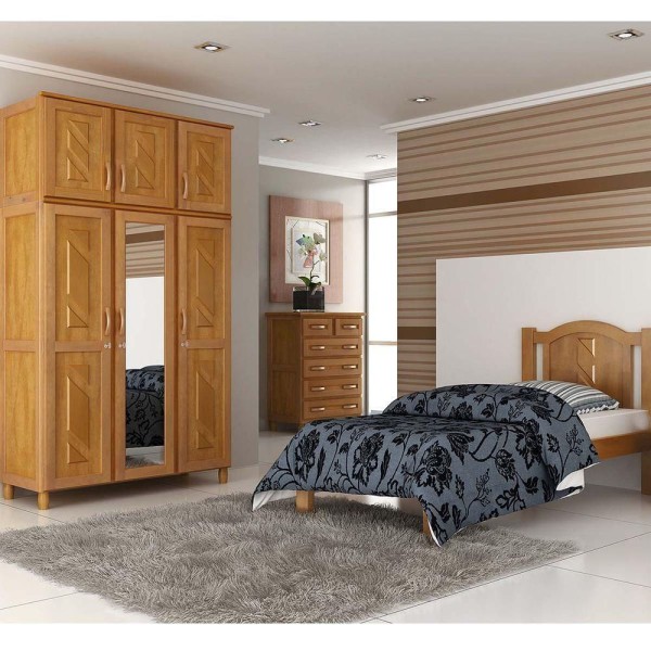 Encontraproduto.com.br - Guarda-roupa 6 Portas Espelho Cama Cômoda Madeira Mel