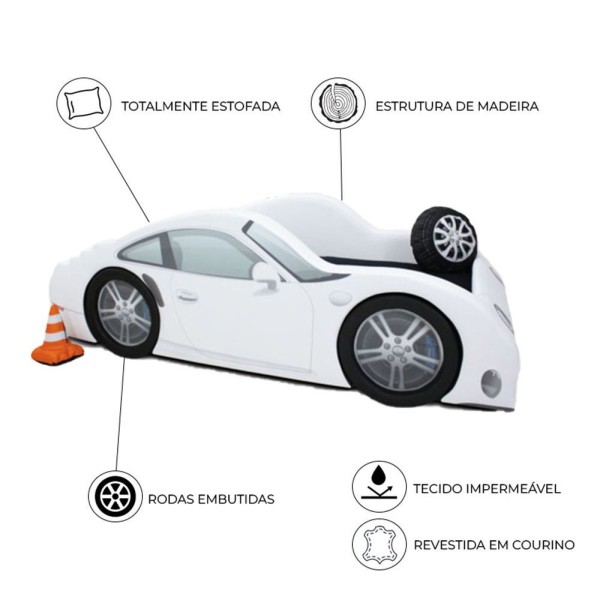 Encontraproduto.com.br - Cama Carro P9 Muscle Car Estofada Com Rodas Embutidas Tamanho:solteiro