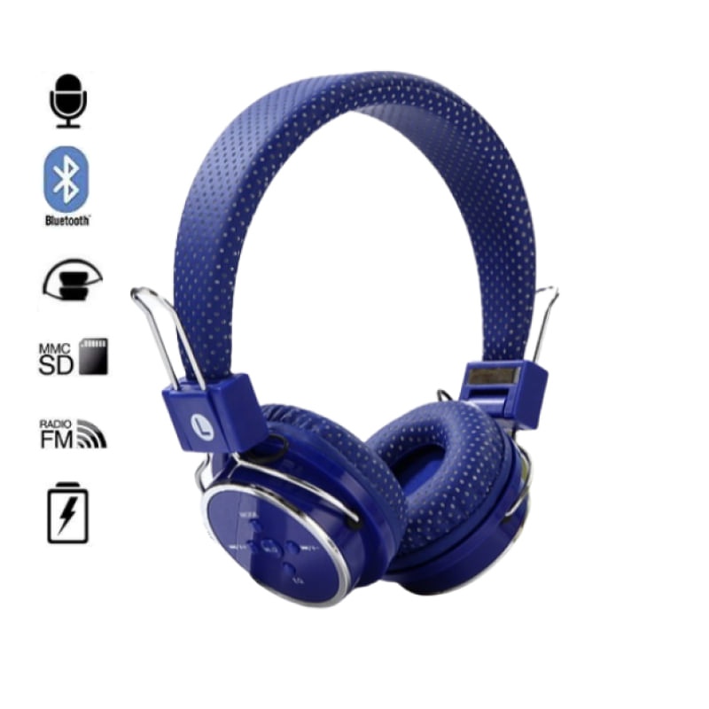 Encontraproduto.com.br - Fone de Ouvido Bluetooth Micro SD FM B05 Dobravel com Microfone Azul
