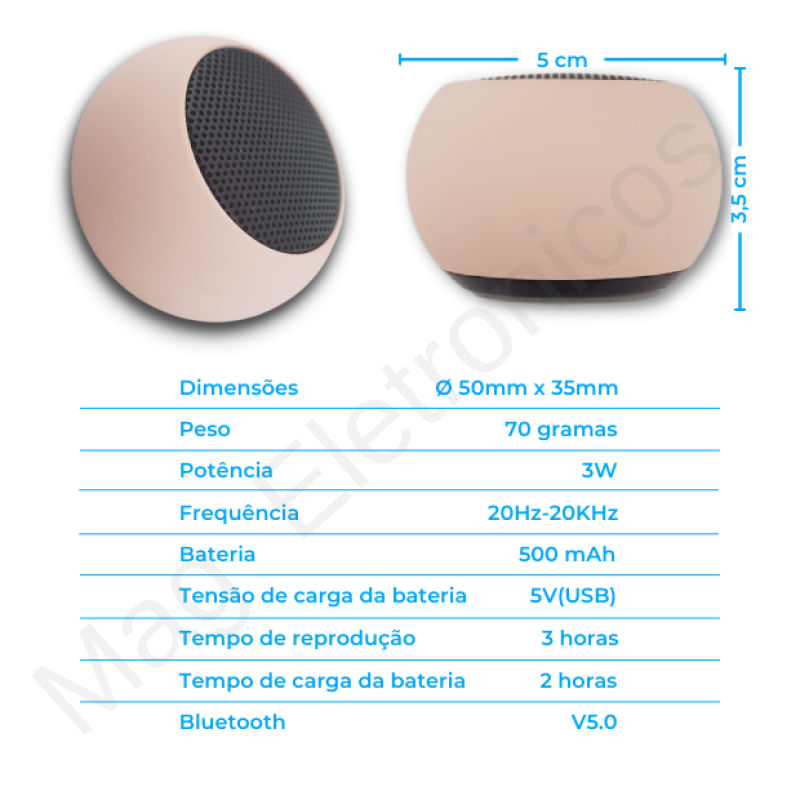 Encontraproduto.com.br - Mini Caixa Caixinha de Som Portatil Bluetooth 5.0 Rosa para PC TV Celular Notebook