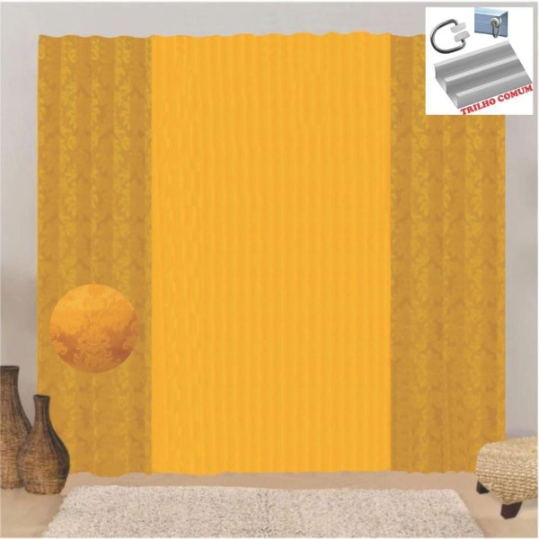 Encontraproduto.com.br - Cortina Firenze Para Trilho Comum Em Jaquard 3,00m X 2,60m Sala Quarto - Amarela