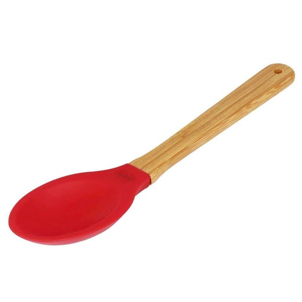 Encontraproduto.com.br - Colher de Silicone Mor Com Cabo de Bamboo Vermelho Resistente ao Calor