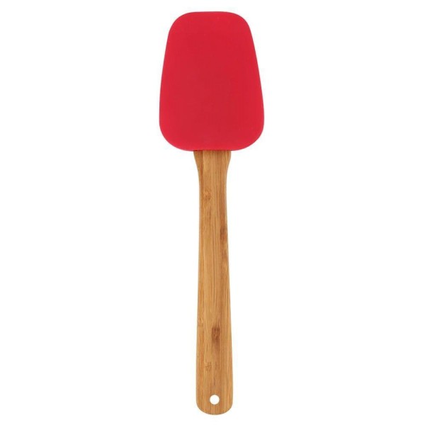 Encontraproduto.com.br - Espátula Oval de Silicone Mor Com Cabo de Bamboo Vermelho Resistente ao Calor