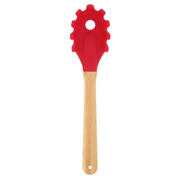 Encontraproduto.com.br - Garfo Para Massas De Silicone Mor Com Cabo De Bamboo Vermelho Resistente Ao Calor