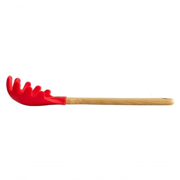 Encontraproduto.com.br - Garfo Para Massas De Silicone Mor Com Cabo De Bamboo Vermelho Resistente Ao Calor