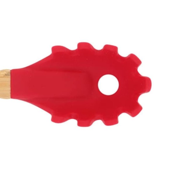 Encontraproduto.com.br - Garfo Para Massas De Silicone Mor Com Cabo De Bamboo Vermelho Resistente Ao Calor