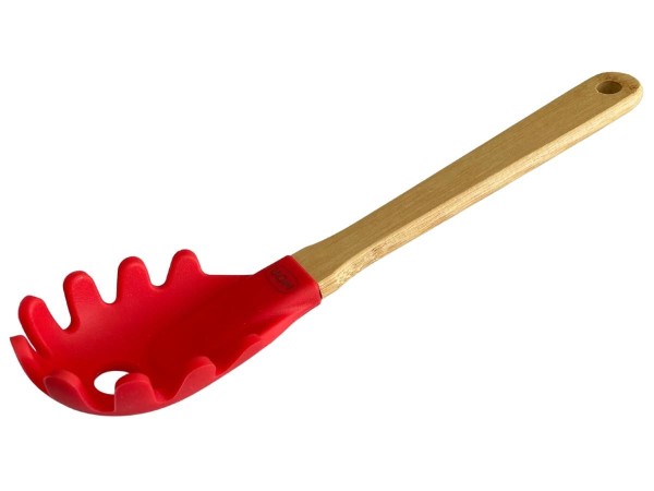 Encontraproduto.com.br - Garfo Para Massas De Silicone Mor Com Cabo De Bamboo Vermelho Resistente Ao Calor