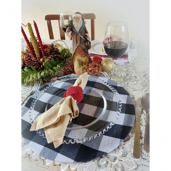 Encontraproduto.com.br - Kit 02 Capas Para Sousplat Natal Minimal Xadrez