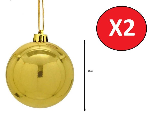 Encontraproduto.com.br - Kit 2 Bolas De Natal Lisa Dourada 25Cm