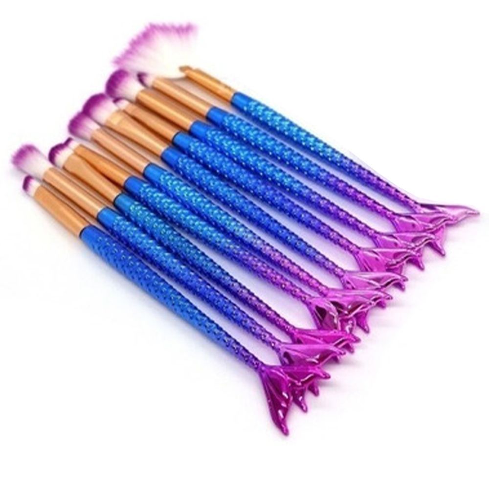 Encontraproduto.com.br - Pincel Kit 10 Peças Sereia Maquiagem Sombra Mermaid Make Up