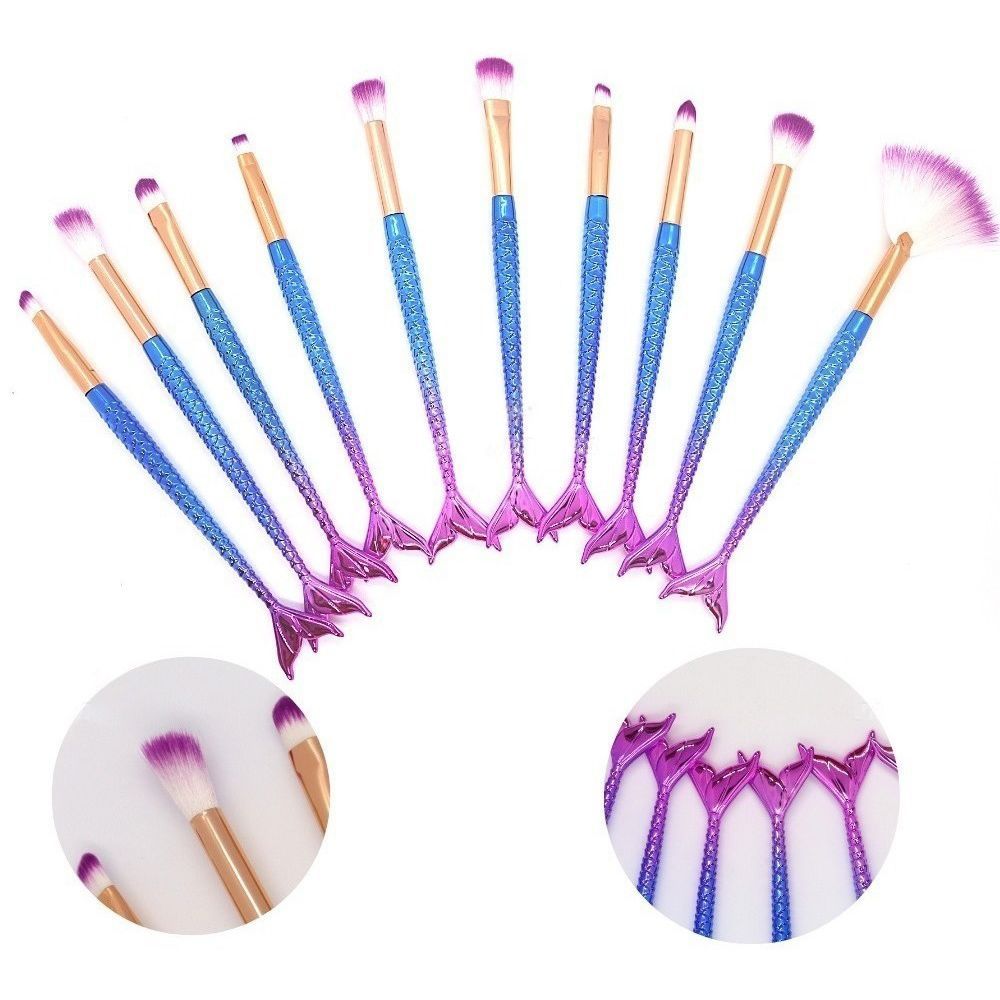 Encontraproduto.com.br - Pincel Kit 10 Peças Sereia Maquiagem Sombra Mermaid Make Up