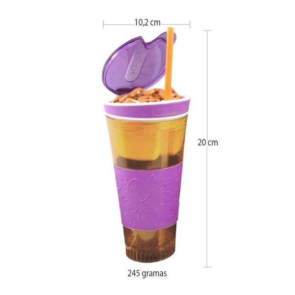 Encontraproduto.com.br - Copo Mágico 2 Em 1 Compartimento Fruta Lanche Canudo 2 Und
