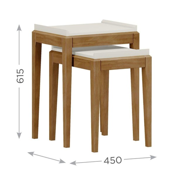 Encontraproduto.com.br - Kit 2 Mesas De Apoio Linha Milão Off White/Freijó Em Madeira Pinus Com Mdf - Finestra