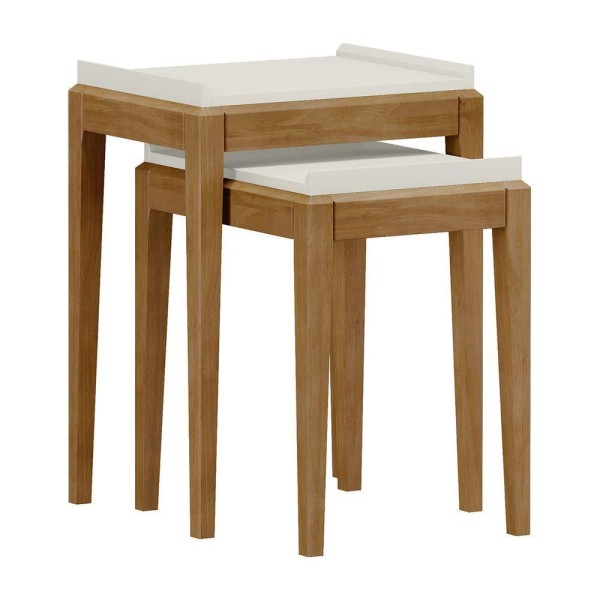 Encontraproduto.com.br - Kit 2 Mesas De Apoio Linha Milão Off White/Freijó Em Madeira Pinus Com Mdf - Finestra