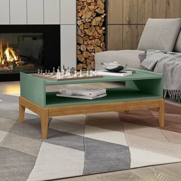 Encontraproduto.com.br - Mesa De Centro Linha Milão Verde/Freijó Em Madeira Pinus Com Mdf - Finestra