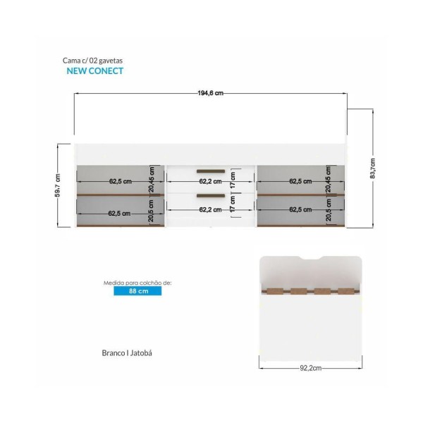 Encontraproduto.com.br - Conjunto Quarto Branco/jatobá Guarda-roupa 4 Portas Cama C/ 2 Gavetas Mesa Cabeceira Santos Andirá