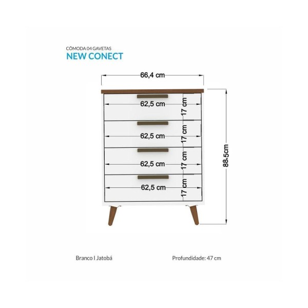 Encontraproduto.com.br - Conjunto Quarto Conect Branco/jatobá Guarda-roupa 4 Portas Cômoda 4 Gavetas Cama C/ 2 Gavetas
