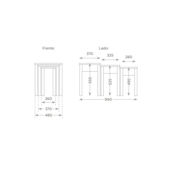 Encontraproduto.com.br - Conjunto Sala Madri: Mesa De Centro, Aparador E 3 Mesas De Apoio Roble/Preto Madeira Pinus