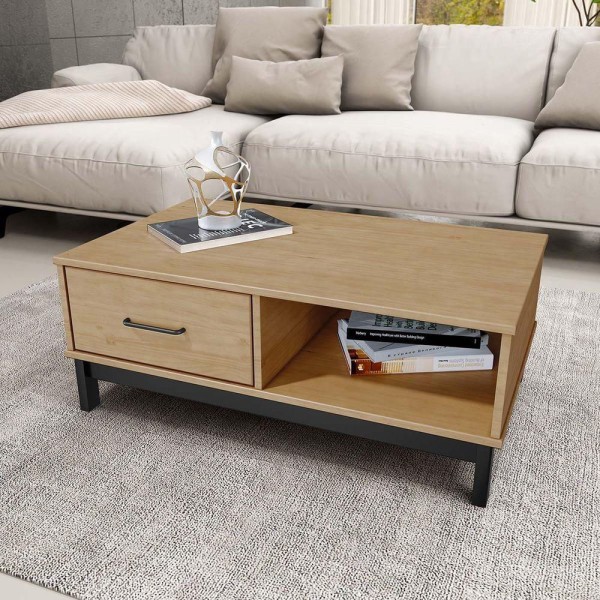 Encontraproduto.com.br - Conjunto Sala Madri: Mesa De Centro, Aparador E 3 Mesas De Apoio Roble/Preto Madeira Pinus