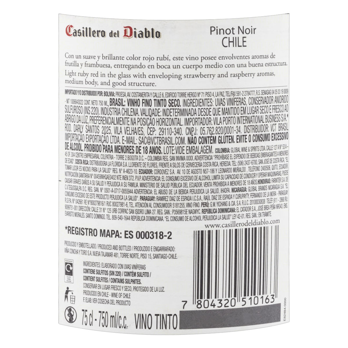 Encontraproduto.com.br - Vinho Chileno Casillero del Diablo Pinot Noir Reserva Tinto Seco 750ml