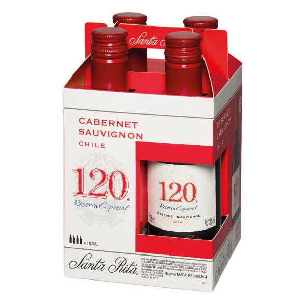 Encontraproduto.com.br - Vinho Tinto Chileno 120 Reserva Especial Cabernet Sauvignon Santa Rita Pack com 4 Unidades de 187,5ml Cada