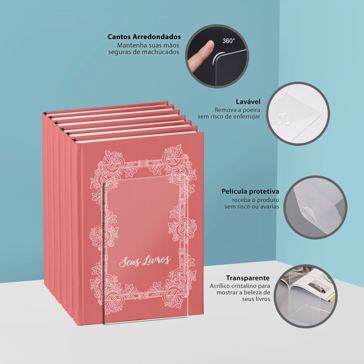 Encontraproduto.com.br - Porta Livros Organizador Bibliocanto - Acrílico Transparente - 02 peças