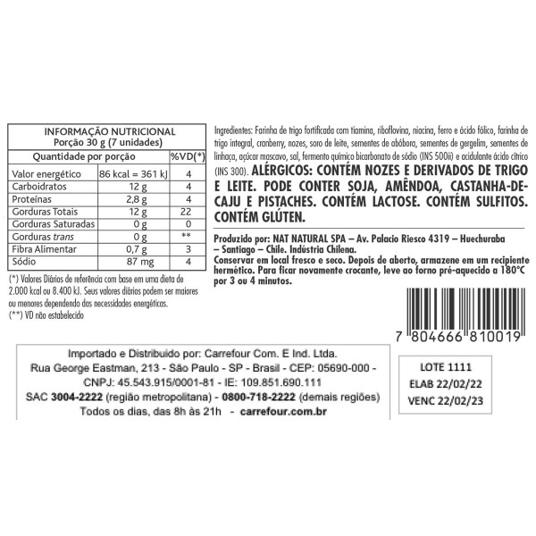 Encontraproduto.com.br - Torrada Cranberry e Nozes Nat Crackers 160g